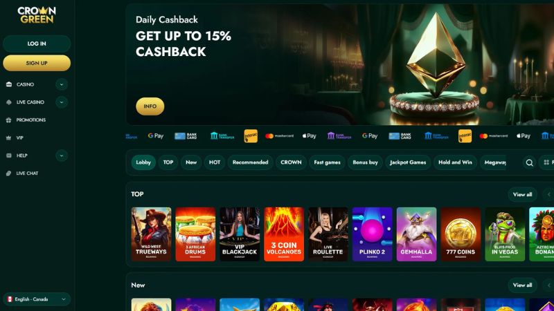 Crowngreen Casino NZ interface