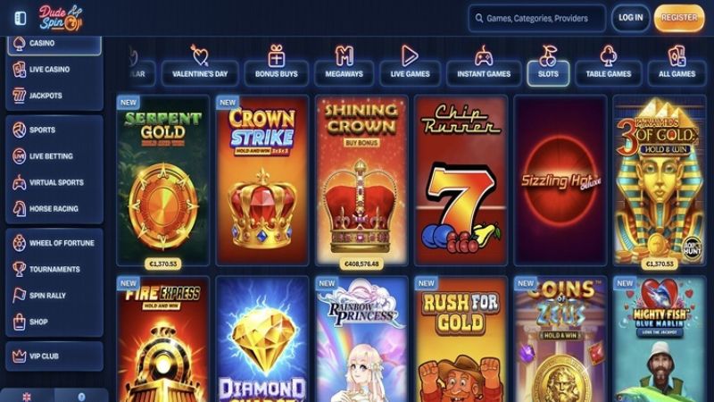 DudeSpin Casino lobby screenshot for NZ players